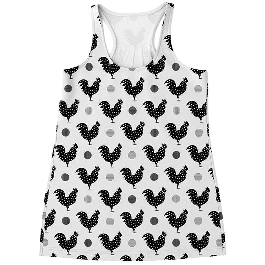 Polka Dot Rooster Pattern Print Women's Racerback Tank Top
