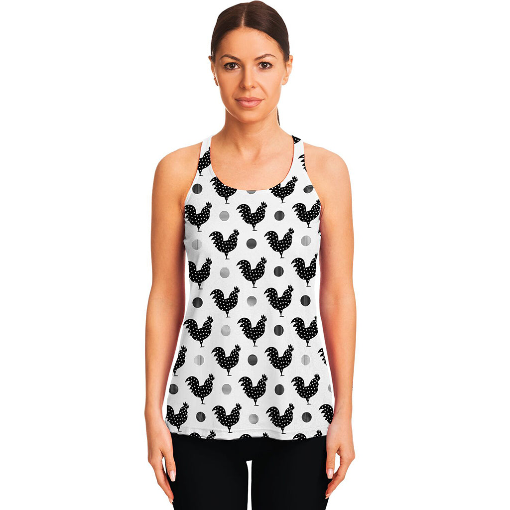 Polka Dot Rooster Pattern Print Women's Racerback Tank Top