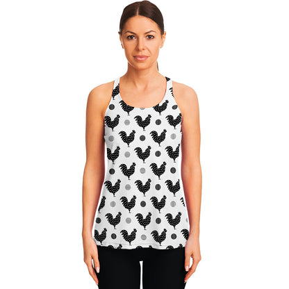 Polka Dot Rooster Pattern Print Women's Racerback Tank Top