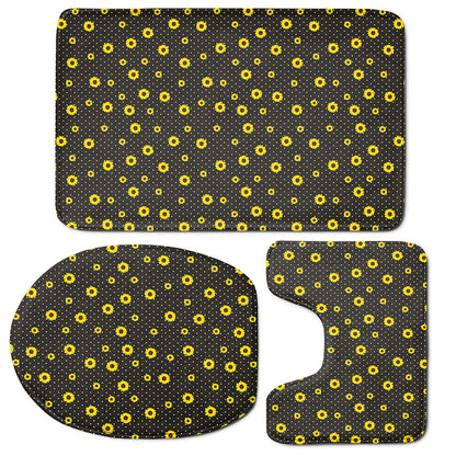 Polka Dot Sunflower Pattern Print 3 Piece Bath Mat Set