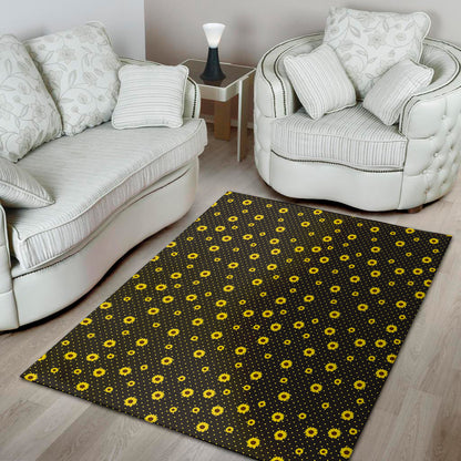 Polka Dot Sunflower Pattern Print Area Rug
