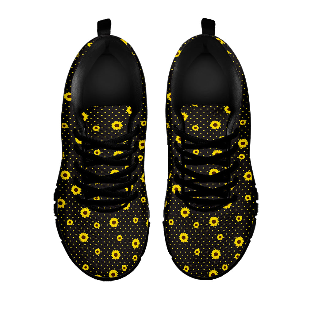 Polka Dot Sunflower Pattern Print Black Sneakers