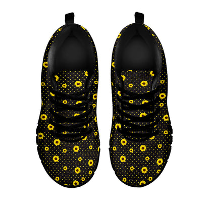 Polka Dot Sunflower Pattern Print Black Sneakers