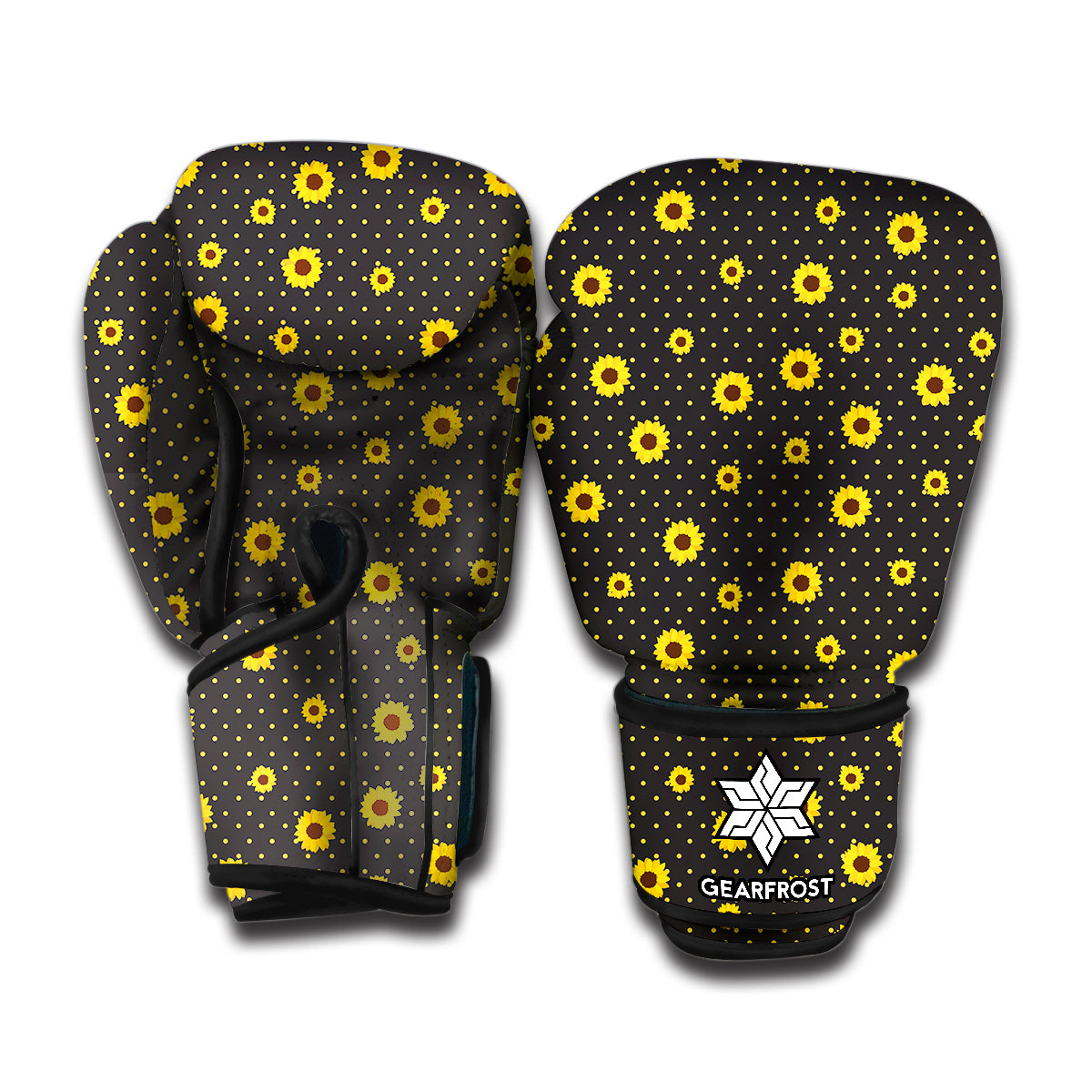 Polka Dot Sunflower Pattern Print Boxing Gloves