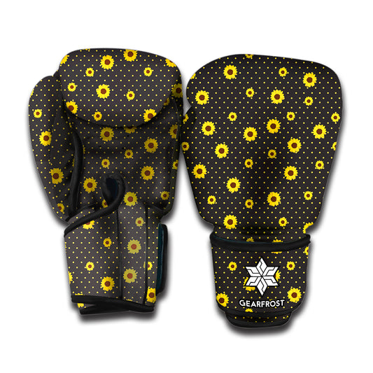 Polka Dot Sunflower Pattern Print Boxing Gloves