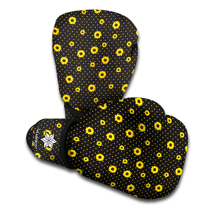 Polka Dot Sunflower Pattern Print Boxing Gloves