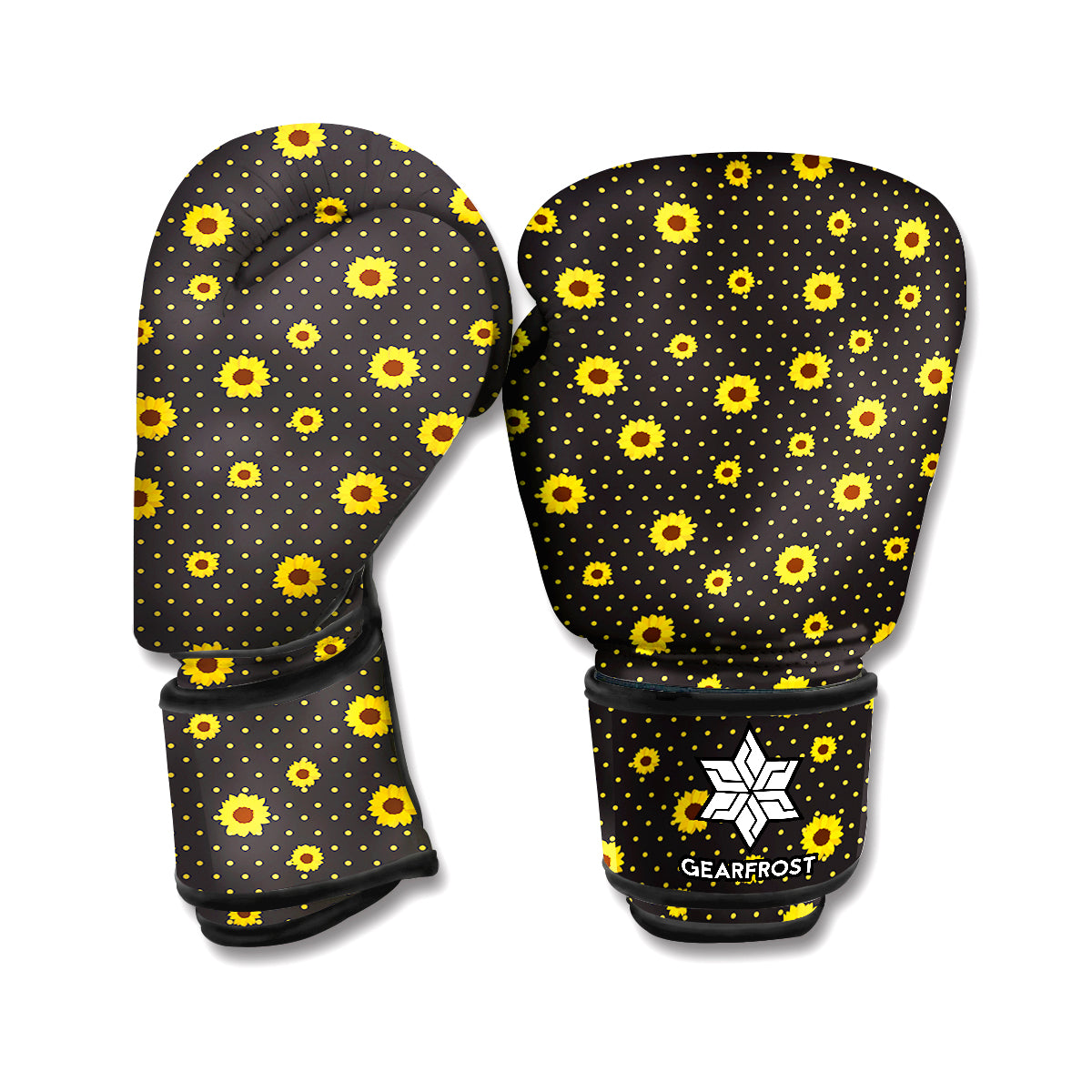 Polka Dot Sunflower Pattern Print Boxing Gloves