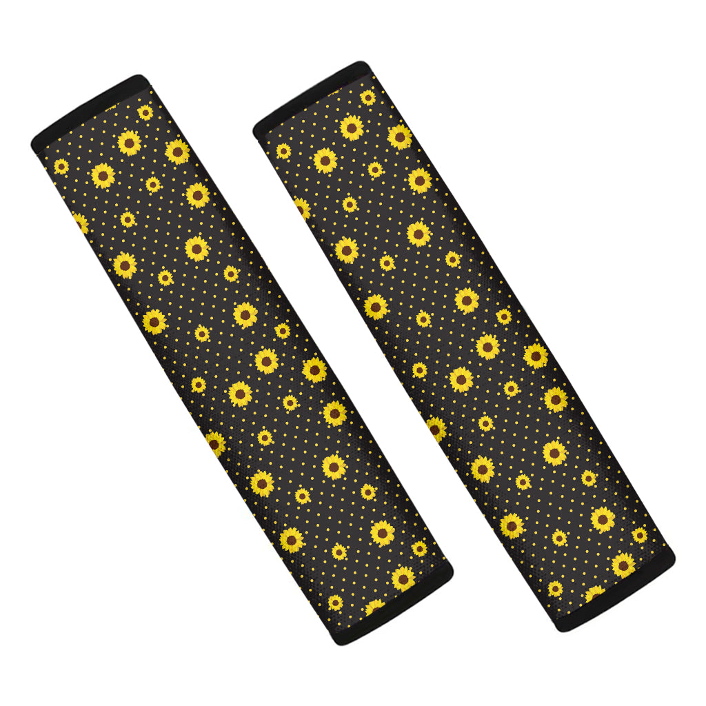 Polka Dot Sunflower Pattern Print Car Seat Belt Covers