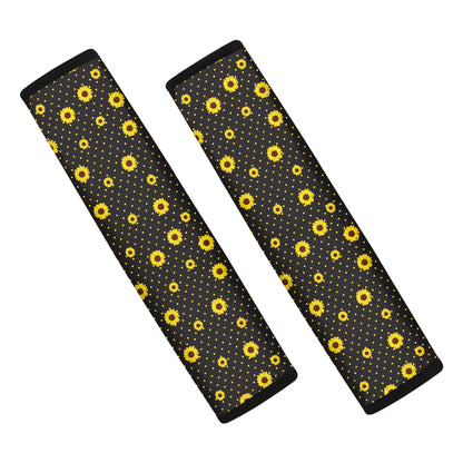 Polka Dot Sunflower Pattern Print Car Seat Belt Covers