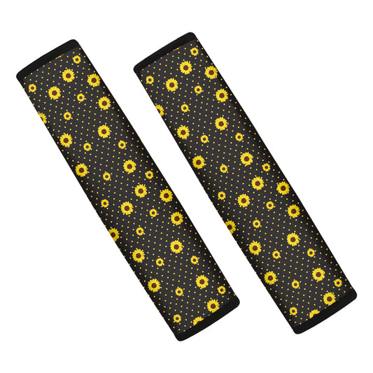Polka Dot Sunflower Pattern Print Car Seat Belt Covers