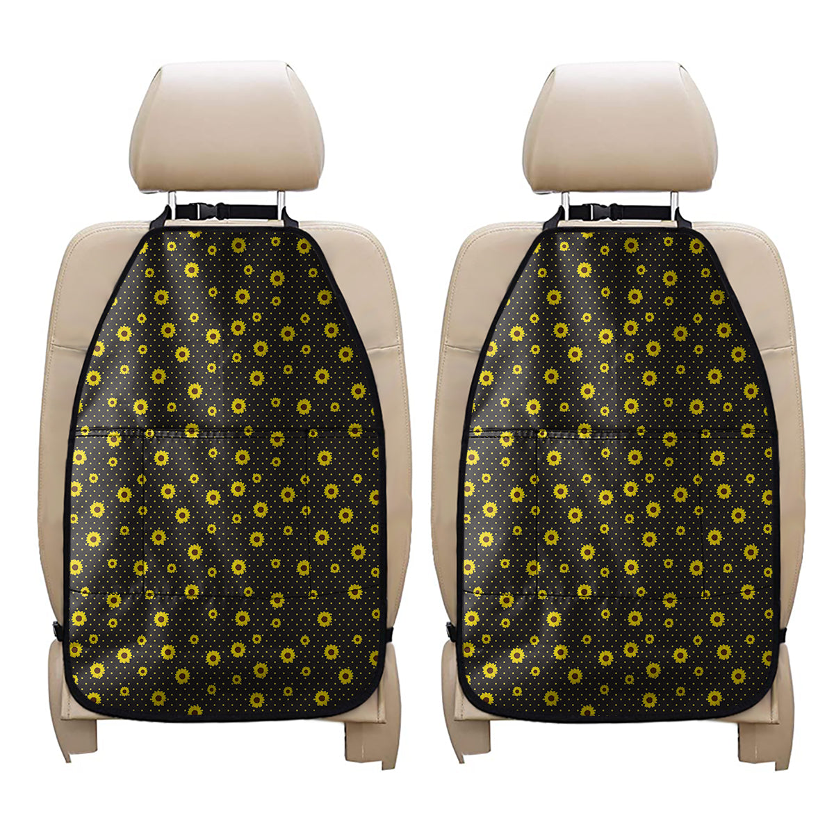 Polka Dot Sunflower Pattern Print Car Seat Organizers