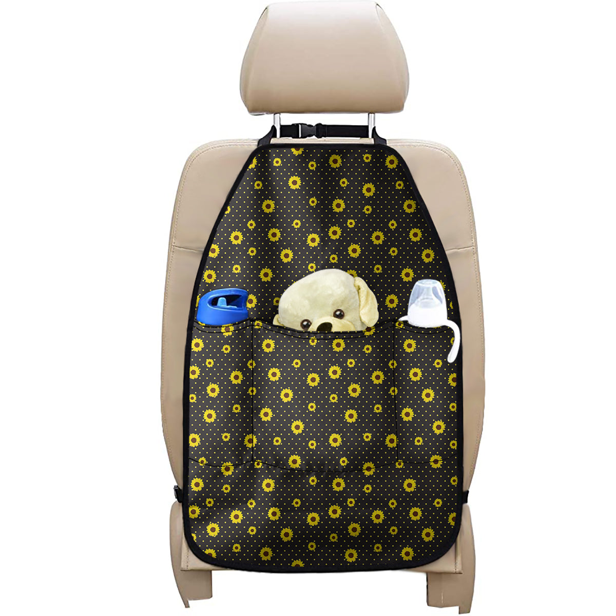 Polka Dot Sunflower Pattern Print Car Seat Organizers