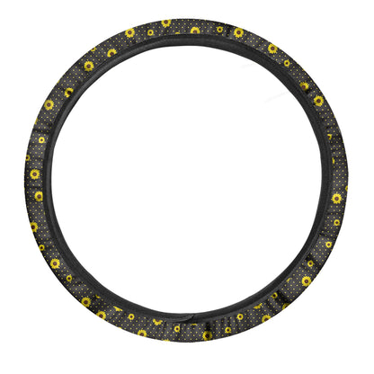 Polka Dot Sunflower Pattern Print Car Steering Wheel Cover