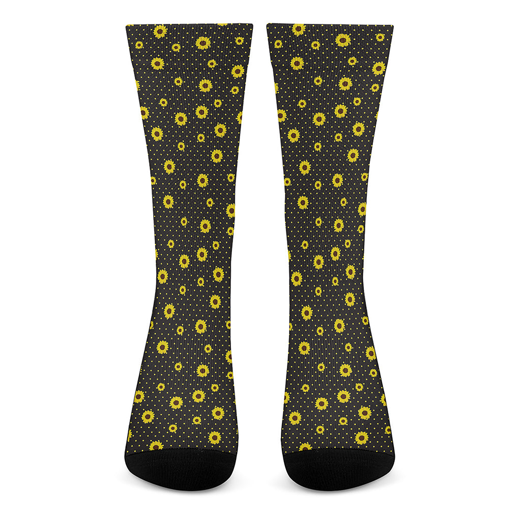 Polka Dot Sunflower Pattern Print Crew Socks