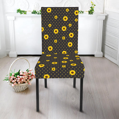 Polka Dot Sunflower Pattern Print Dining Chair Slipcover