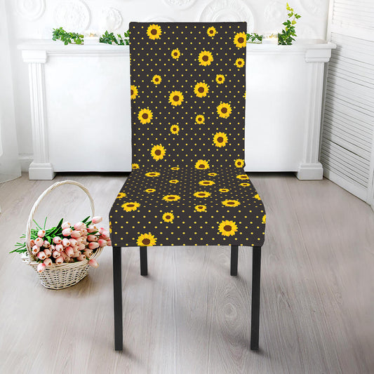 Polka Dot Sunflower Pattern Print Dining Chair Slipcover