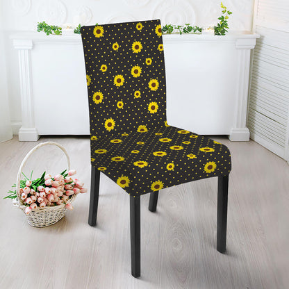 Polka Dot Sunflower Pattern Print Dining Chair Slipcover