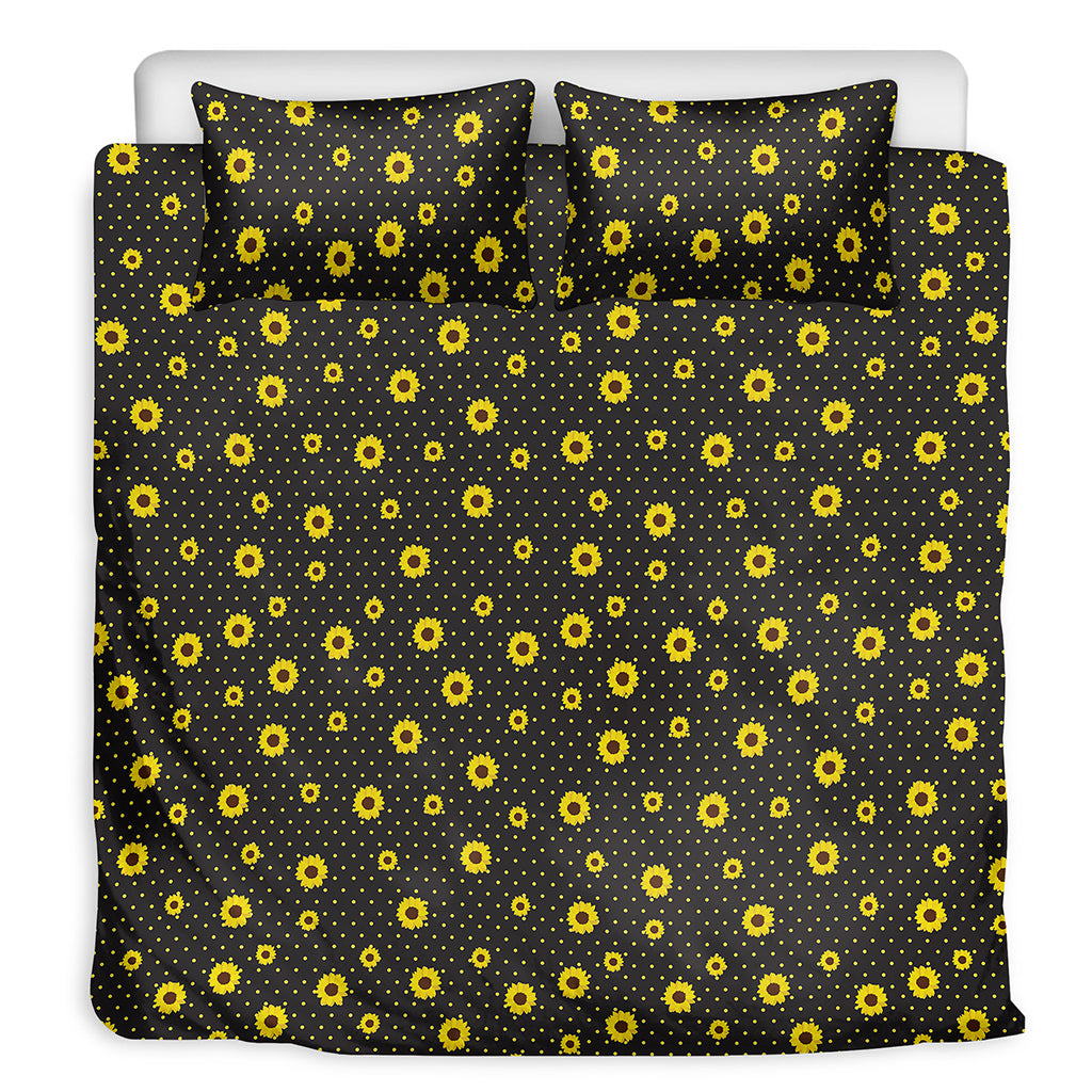 Polka Dot Sunflower Pattern Print Duvet Cover Bedding Set