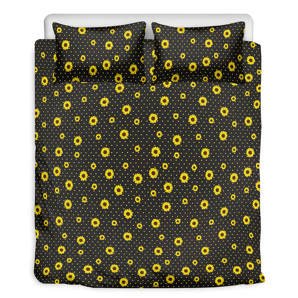 Polka Dot Sunflower Pattern Print Duvet Cover Bedding Set