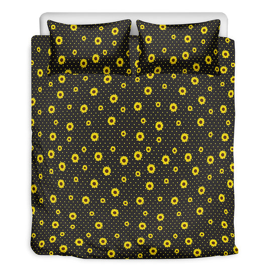 Polka Dot Sunflower Pattern Print Duvet Cover Bedding Set