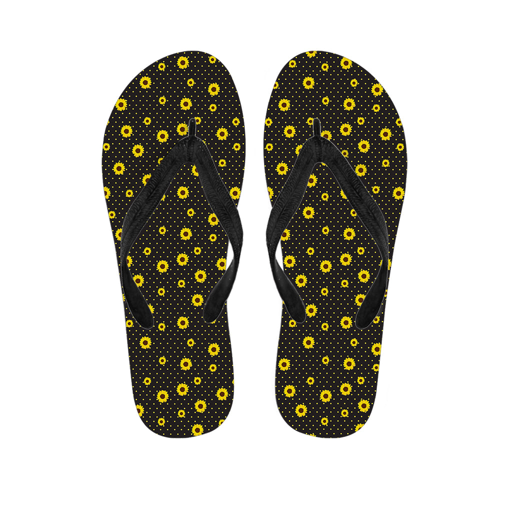 Polka Dot Sunflower Pattern Print Flip Flops