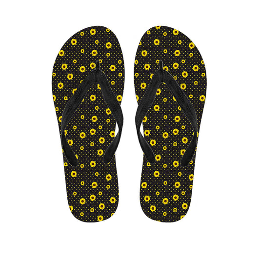 Polka Dot Sunflower Pattern Print Flip Flops