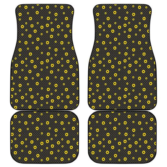 Polka Dot Sunflower Pattern Print Front and Back Car Floor Mats