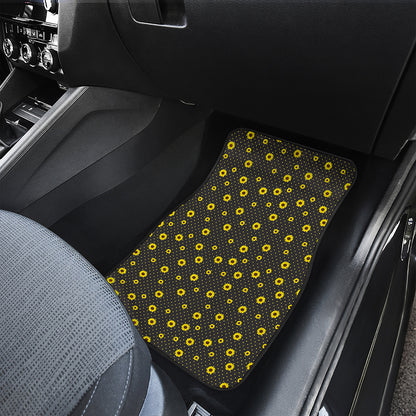 Polka Dot Sunflower Pattern Print Front and Back Car Floor Mats