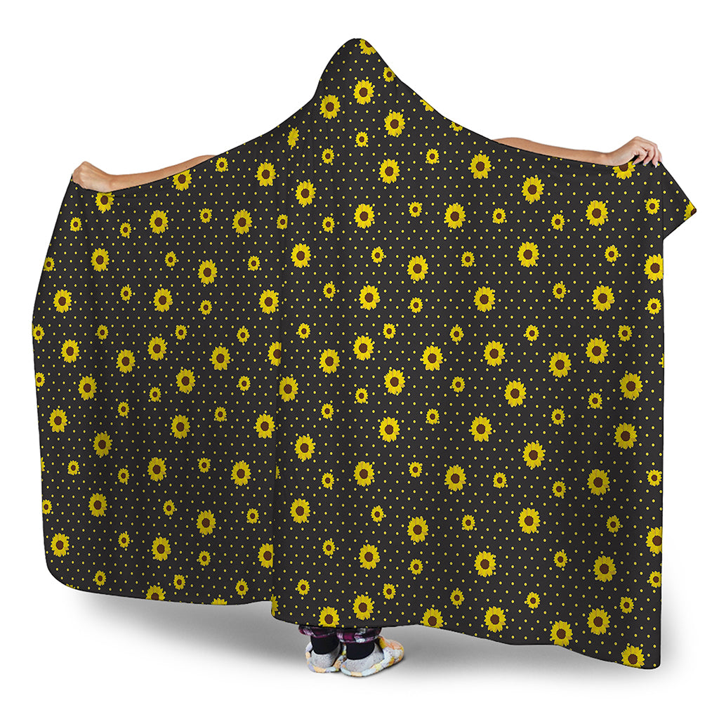 Polka Dot Sunflower Pattern Print Hooded Blanket
