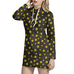 Polka Dot Sunflower Pattern Print Hoodie Dress