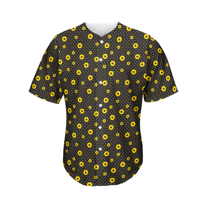 Polka Dot Sunflower Pattern Print Men's Baseball Jersey