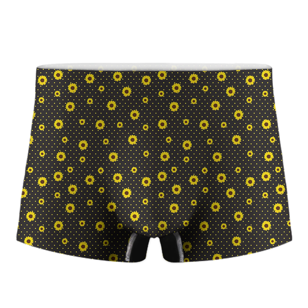 Polka Dot Sunflower Pattern Print Men's Boxer Briefs