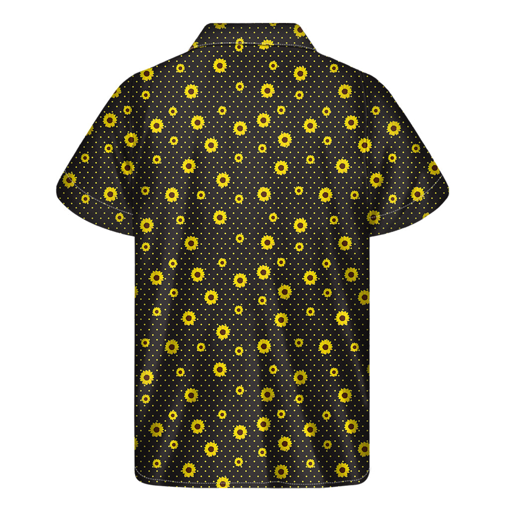 Polka Dot Sunflower Pattern Print Men's Short Sleeve Shirt
