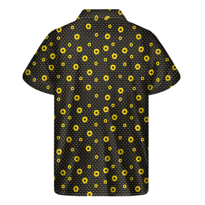 Polka Dot Sunflower Pattern Print Men's Short Sleeve Shirt