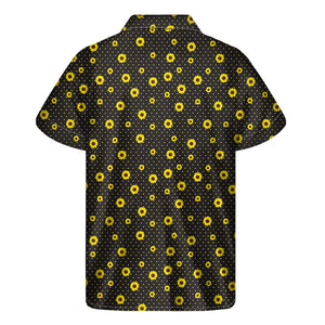 Polka Dot Sunflower Pattern Print Men's Short Sleeve Shirt