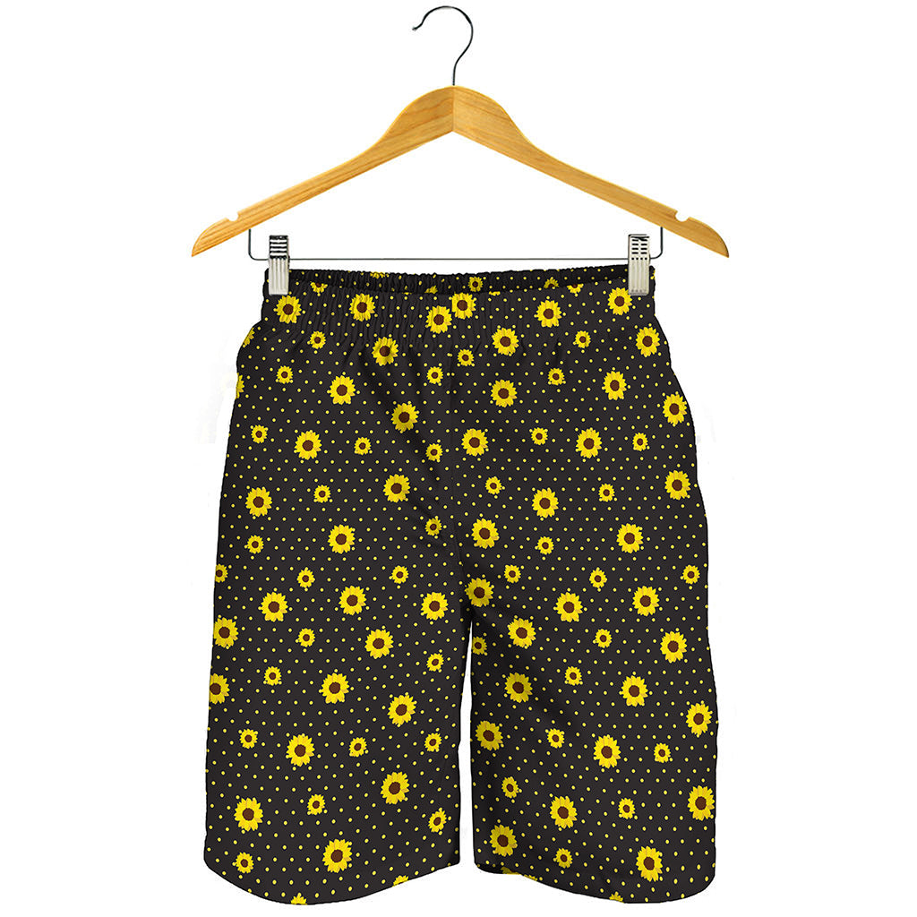 Polka Dot Sunflower Pattern Print Men's Shorts