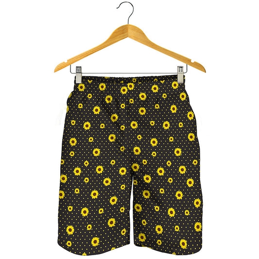 Polka Dot Sunflower Pattern Print Men's Shorts