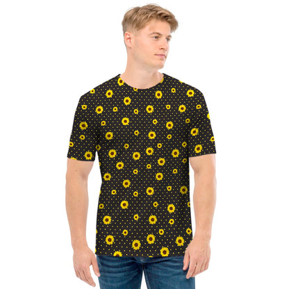 Polka Dot Sunflower Pattern Print Men's T-Shirt