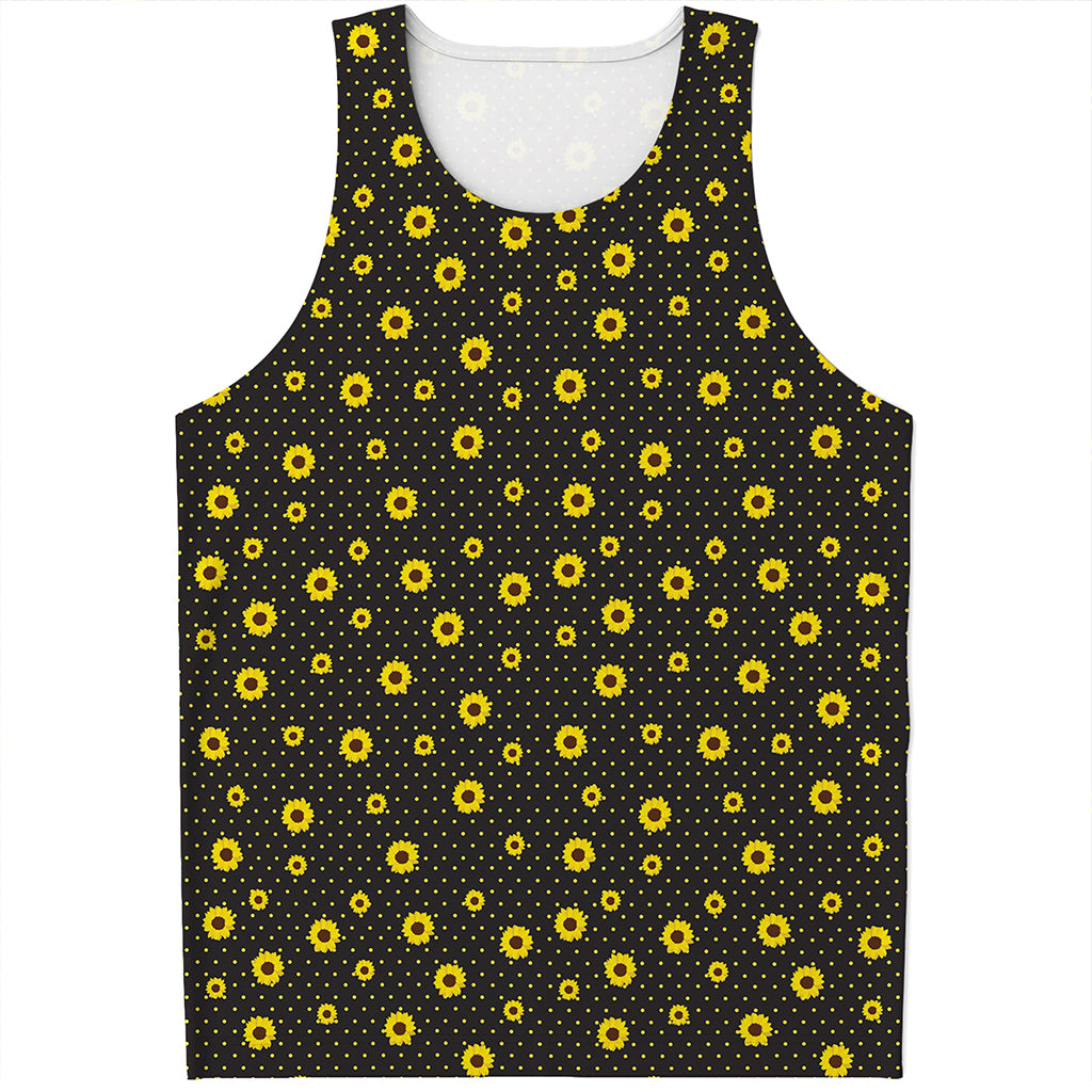 Polka Dot Sunflower Pattern Print Men's Tank Top