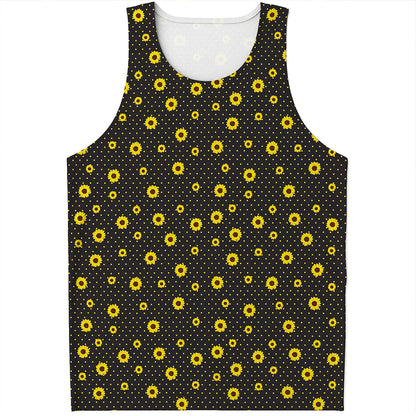 Polka Dot Sunflower Pattern Print Men's Tank Top