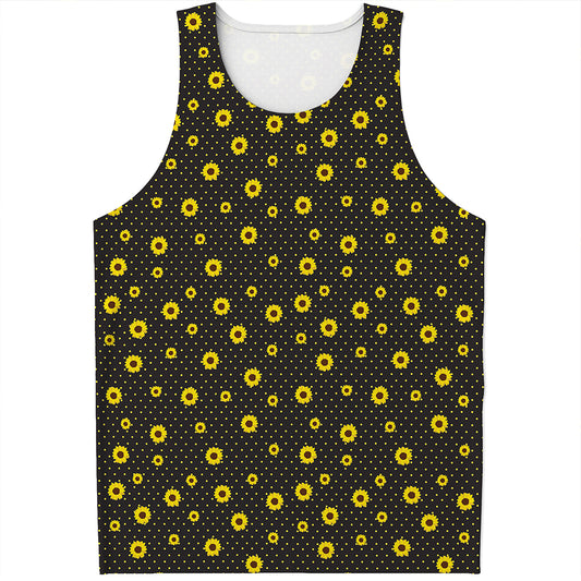 Polka Dot Sunflower Pattern Print Men's Tank Top