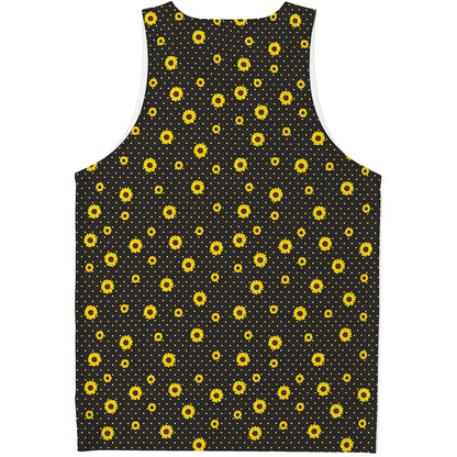 Polka Dot Sunflower Pattern Print Men's Tank Top