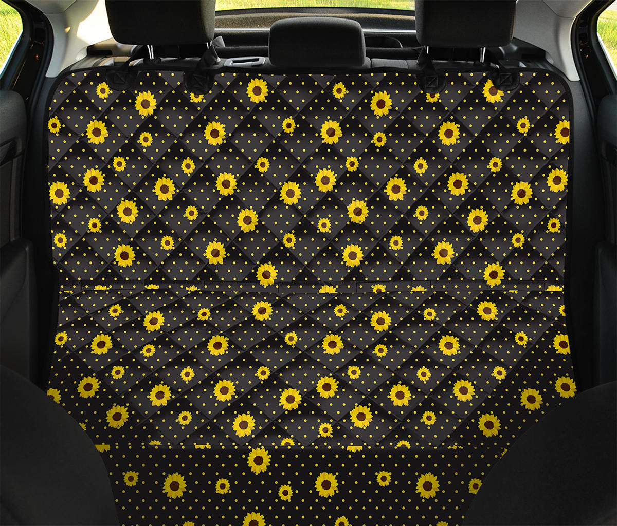 Polka Dot Sunflower Pattern Print Pet Car Back Seat Cover