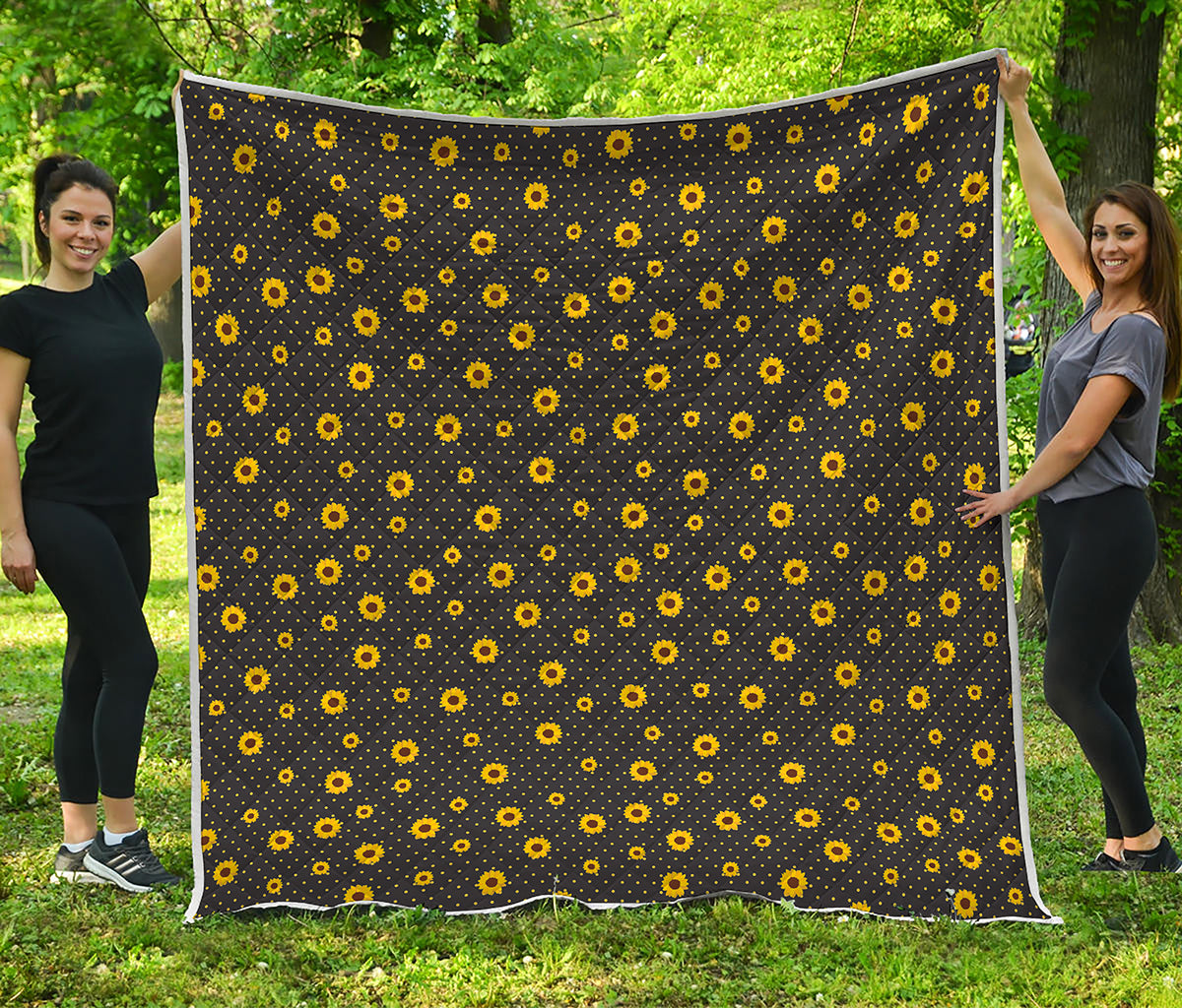 Polka Dot Sunflower Pattern Print Quilt