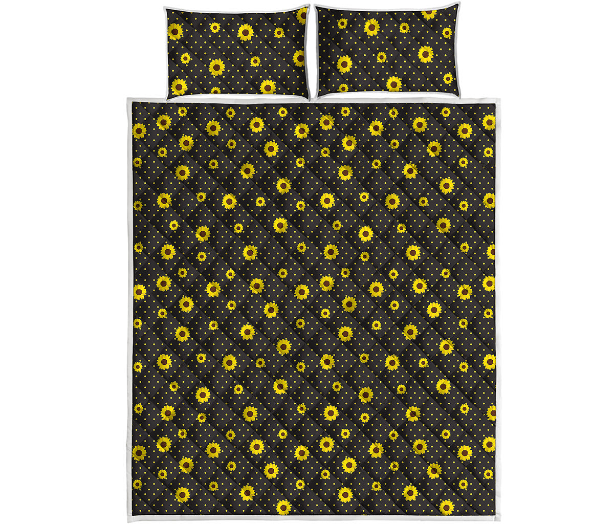 Polka Dot Sunflower Pattern Print Quilt Bed Set