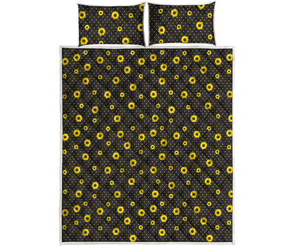 Polka Dot Sunflower Pattern Print Quilt Bed Set