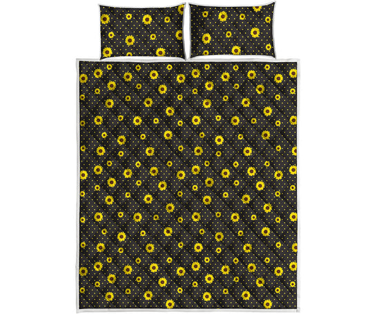 Polka Dot Sunflower Pattern Print Quilt Bed Set