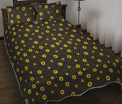 Polka Dot Sunflower Pattern Print Quilt Bed Set