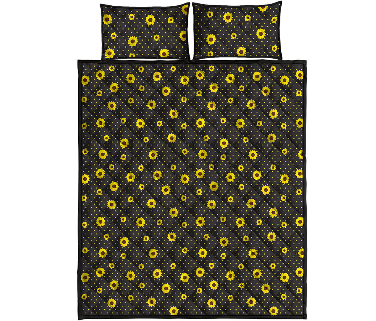 Polka Dot Sunflower Pattern Print Quilt Bed Set