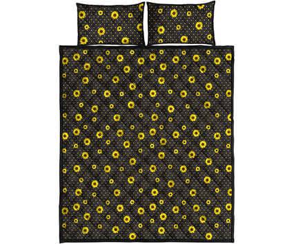 Polka Dot Sunflower Pattern Print Quilt Bed Set